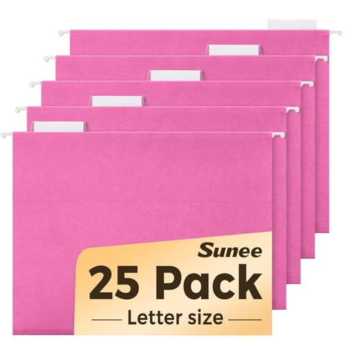SUNEE Hanging File Folders, 25 Pack Letter Size Hanging File Folders with 1/5-Cut Tabs, Ideal for Home and Office Organization and Papers Classification, Bright Neon Pink - color: Bright Neon Pink