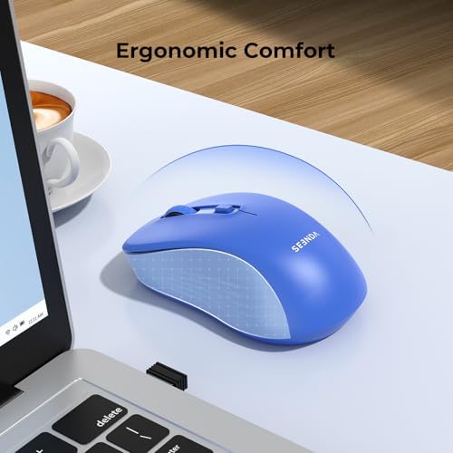 seenda Bluetooth Wireless Mouse, Bluetooth & 2.4G USB Dual Mode, Quiet Clicks, 1600 DPI Smooth Tracking, Ergonomic Design, 24-Months Battery Life, Portable Mouse for Laptop/Mac/Ipad/PC/Tablet-Blue - color: Blue