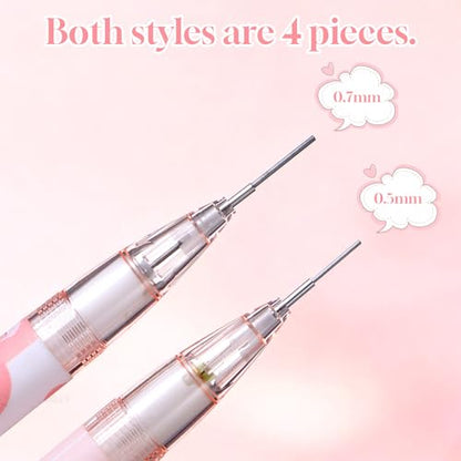 TIESOME 8 Pcs Kawaii Mechanical Pencils Set with Refill Leads & Erasers, 0.5mm/0.7mm Pink Cute Mechanical Pencils for School Office Supplies (Plastic)