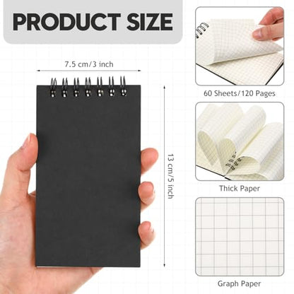 Jutom 48 Pcs Mini Pocket Notebooks Bulk 3x5 Graph Paper Top Spiral Notebook 120 Pages 80 Gsm Mini Grid Notepads for Personal Organizers Home Classroom Business Work Supplies (Black) - color: Black