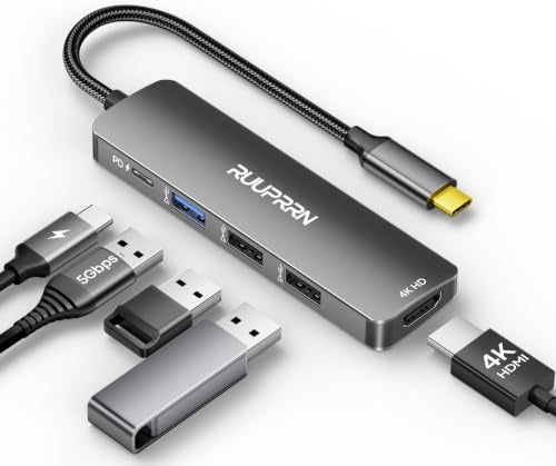 USB C Hub, 5 in 1 USBC Dongle with 4K HDMI, 100W Power Delivery,3 USB A Data Ports, USB C to HDMI Multiport Adapter for Laptop, PC,Tablet, MacBook Neo/Pro/Air, iPad Pro, iMac, iPhone 17/16/15