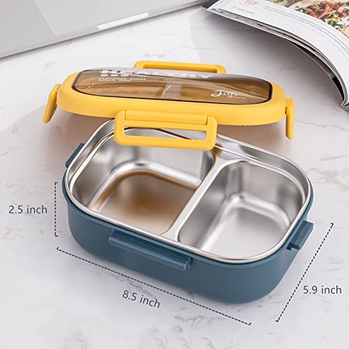 Lille Home 28oz Stainless Steel Leakproof 2-Compartment Bento Lunch Box/Portion Control Food Container with Lunch Bag and Cutlery Set, BPA Free (Blue) - color: Blue