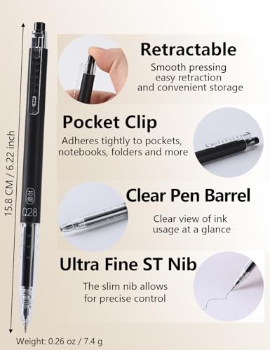 12pcs 0.28mm Fine Point Pen, Japanese Style Ultra Fine Point Black Gel Roller Pens Quick Dry Precise and Smooth Writing (12pcs mix 0.28 pens)