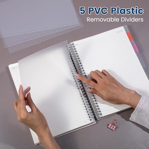 Yoment 5 Subject Notebook College Ruled, 300 Pages Spiral Notebook with Removable Divider Tabs，Hardcover 8 x 10 Inches College Ruled Journal 1 Inner Pocket for School College Work Office Home,Blue - color: Blue