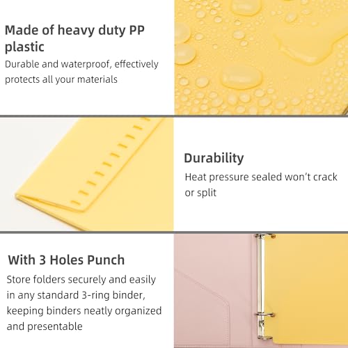 Ospelelf Folders with Pockets Waterproof Plastic Pocket Folders for Documents Letter Size 8.5'' x 11'', Fits 3 Ring Binder Holds, 6 Pack - color: Macaroon