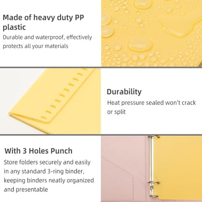 Ospelelf Folders with Pockets Waterproof Plastic Pocket Folders for Documents Letter Size 8.5'' x 11'', Fits 3 Ring Binder Holds, 6 Pack - color: Macaroon