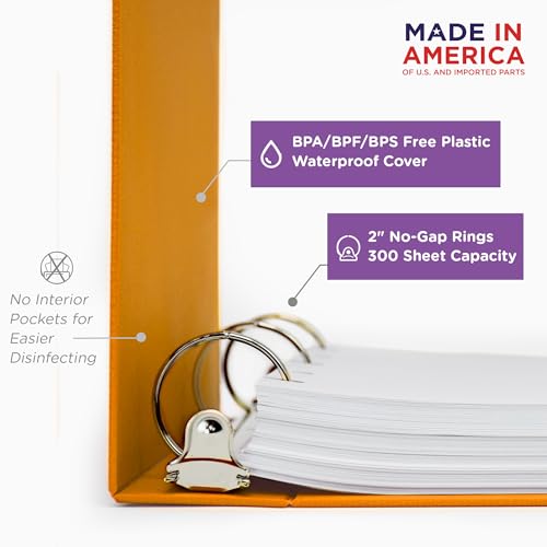 Carstens 2-Inch Heavy Duty 3-Ring Binder - Side Opening, Mango, Durable Plastic, Precision No-Gap Rings, Waterproof Cover, No Pockets, Holds 300 Letter-Sized Sheets, BPA-Free, Made in USA (2836-00-3R) - color: Orange, size: Individual