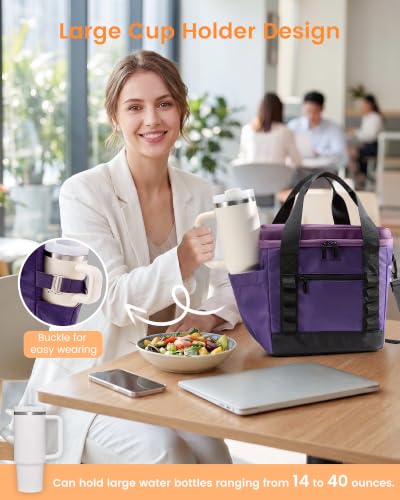 LOVEVOOK Insulated Lunch Bag for Women men, Large Leakproof Adult Lunch Box | 180° Wide Opening, Fits 40oz Cup, Heat-Sealed Leakproof, 4-Layer Thermal Insulation, Multi-Functional DIY Webbing - color: Burgundy, size: Large-11L