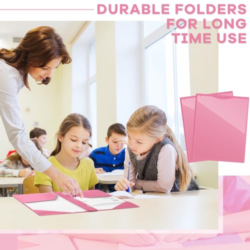 Henoyso 48 Pcs Plastic Folder with Clear Front Pocket and 3 Prongs Heavy Duty Plastic Folders with Card Slot Pocket Folders with Prongs for School Office Home(Pink) - color: Pink