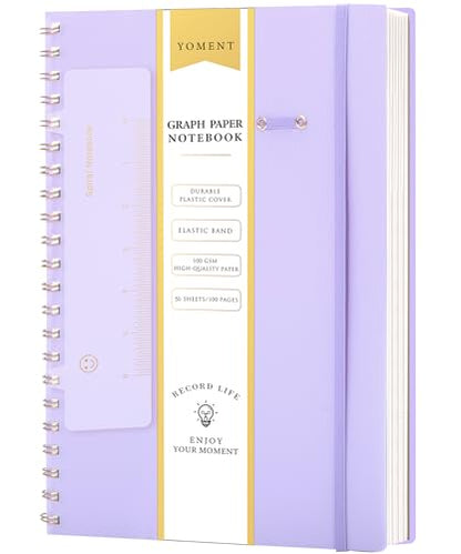 Yoment Graph Paper Notebook Spiral Notebook 8.5 x 11 A4 Large Grid Paper Notebooks, 100 GSM Thick Graph Paper, Plastic Cover Graphing Notebook for Work School Engineering, A4 Purple - color: Purple, style: E - Graph - A4