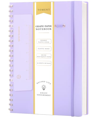 Yoment Graph Paper Notebook Spiral Notebook 8.5 x 11 A4 Large Grid Paper Notebooks, 100 GSM Thick Graph Paper, Plastic Cover Graphing Notebook for Work School Engineering, A4 Purple - color: Purple, style: E - Graph - A4