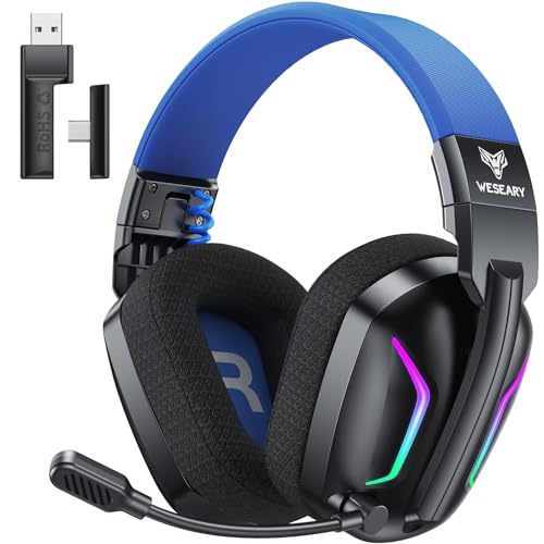 WESEARY Wireless Gaming Headset for PS5, PS4, PC, Switch & Mac, 20ms Ultra-Low Latency, 2.4GHz USB & Bluetooth 5.4 Gaming Headphones with Mic, 50H Battery Life, 3D Spatial Audio, Dynamic Lighting - color: Aurora Blue