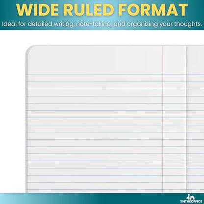 1InTheOffice Wide Ruled Composition Notebook 7.5" x 9.75", Wide Ruled Paper, 100 Sheets, White/Black, (8/Pack)
