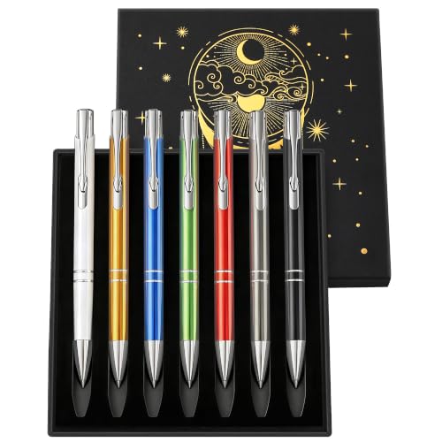 Luxury Assorted Color Gel Pens Set, 7 Pack Retractable 0.5mm Fine Point Metal Gel Pens with Smooth Black Ink, Executive Writing Pens in Premium Gift Box for Office, School, Journaling & Gifts - color: Multicolor