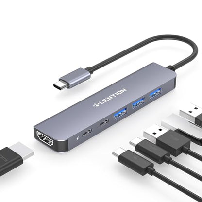 LENTION 6-in-1 USB C Hub, 4K@60Hz HDMI, 100W PD, 3 USB 3.0, USB-C Data | Ideal for Work & Study, Stable Driver 3.0 Adapter, Compatible with macOS, iOS/iPadOS, Windows & ChromeOS (CE35p, Space Gray) - color: Space Gray