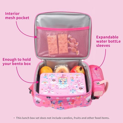 rockpapa Kids Lunch Box Set with 14oz Insulated Water Bottle & Lunch Bag, Leakproof 5.5 Cups Bento Box for School & Children, BPA-Free, Microwave Safe for Boys Girls (Pink Fairies) - color: Pink Fairies