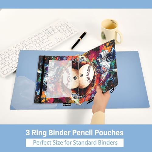 2 Pack Pencil Pouch for 3 Ring Binder Baseball Player Pencil Case Pouch with Clear Window Zipper Binder Pencil Pouches Pen Bag for Office School Supplies - color: Baseball Player