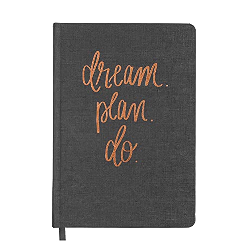 Sweet Water Decor Dream Plan Do Motivational Journal - Grey Fabric Journal with Rose Gold Details and Ribbon Bookmark - Motivational Notebook Inspirational Lined Journal for Work and School - style: Dream Plan Do