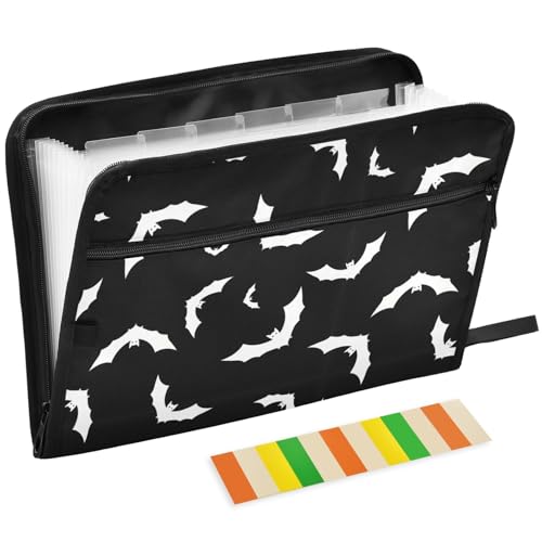 Halloween Bats Expanding File Folder 13 Pockets Black Animals Expandable Filing Folders Accordion Document Files Organizer for A4 Letter Size Paper - color: Halloween Bats