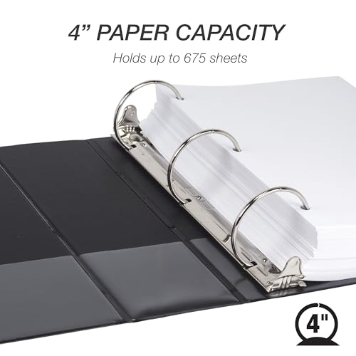 Samsill 4 Inch 3 Ring Binders, Economy Round Ring, Clear View Cover, 675 Sheet Capacity - for School, Home, Office - Black, 6 Pack - size: 6-Pack, style: 4 Inch