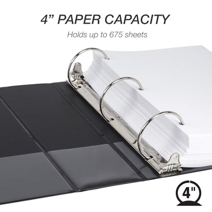 Samsill 4 Inch 3 Ring Binders, Economy Round Ring, Clear View Cover, 675 Sheet Capacity - for School, Home, Office - Black, 6 Pack - size: 6-Pack, style: 4 Inch