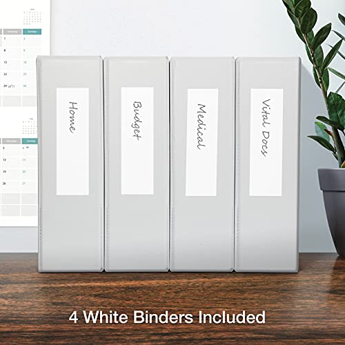 Oxford 3 Ring Binders, Binders for School and Office, 3 Inch ONE-Touch Easy Open D Rings, 3-Sided View Binder Covers, Xtralife Hinge, Non-Stick, PVC-Free, White, 650-Sheet Capacity, 4 Pack (79915) - size: 3 Inch