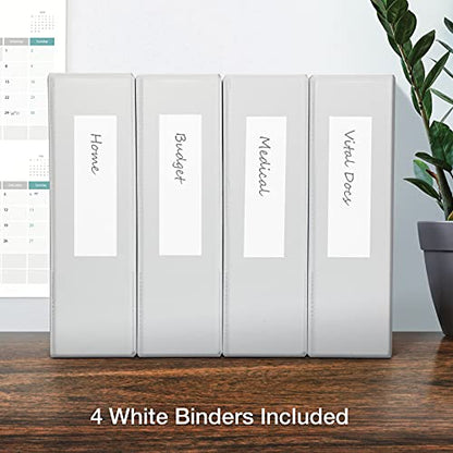 Oxford 3 Ring Binders, Binders for School and Office, 3 Inch ONE-Touch Easy Open D Rings, 3-Sided View Binder Covers, Xtralife Hinge, Non-Stick, PVC-Free, White, 650-Sheet Capacity, 4 Pack (79915) - size: 3 Inch