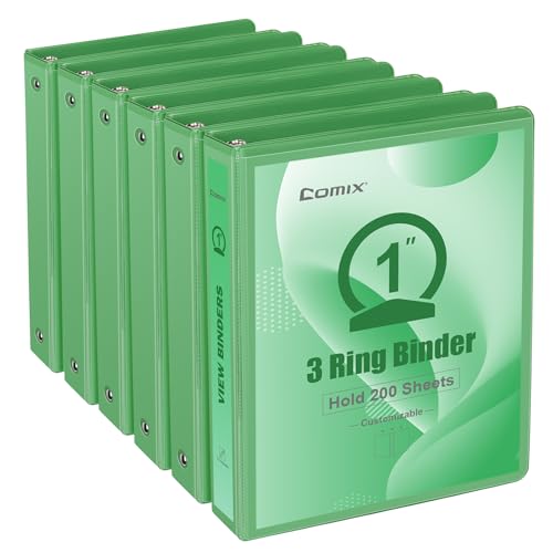 COMIX Standard 3 Ring Binder 1 inch with Clear View Cover, 1" Round Ring View Binder Holds 200 Sheets of US Letter Size Paper for School Office Supplies, 6 Pack (Sea Green) - color: Sea Green, size: 1 inch