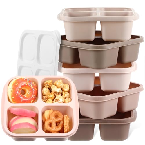 Honeydak 5 Pack Snack Containers 4 Compartment Bento Snack Boxes Reusable Lunchable Containers with Lids Divided Meal Prep Lunch Food Storage Box for School Work Travel(Cream Brown,Equal) - color: Cream Brown, style: Equal