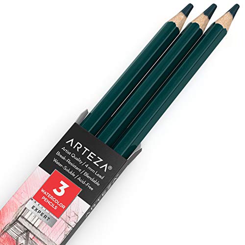 Arteza Professional Watercolor Pencils, Pack of 3, A504 Ocean Blue, Water-Soluble Pencils for Coloring, Blending, Layering & Watercolor Techniques - color: A504 Ocean Blue, size: 1 Count (Pack of 3)