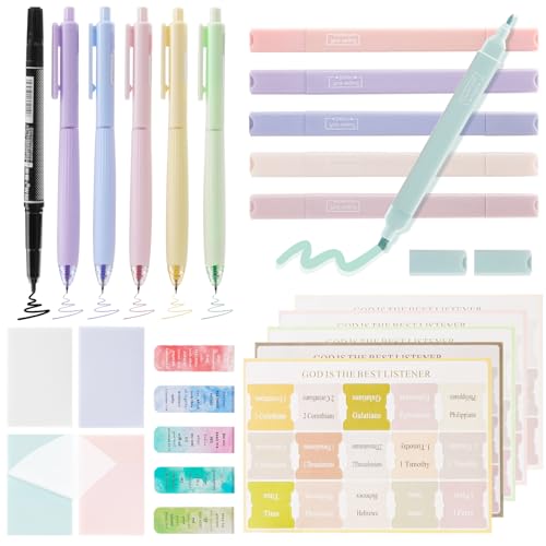 Koncci Bible Study Supplies, Journaling Kit Accessories with No Bleed Bible Highlighters, Permanent Markers, Colored Gel Pens, Index Tabs, Magnetic Bookmarks, Sticky Notes, Christian Gifts for Women