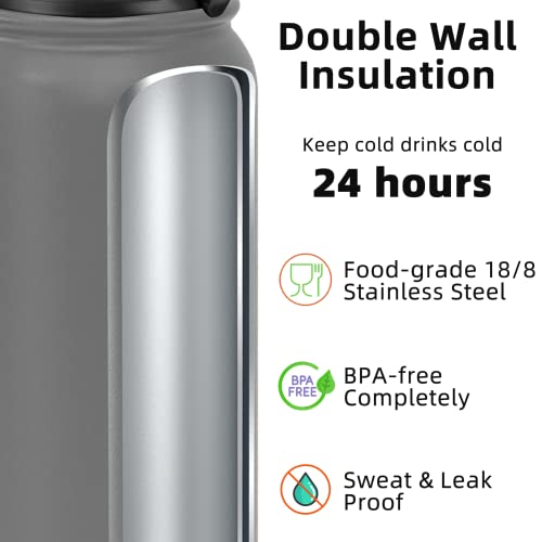 Fanhaw 20 Oz Kids Insulated Stainless Steel Water Bottle with Straw Lid, Leakproof & Anti-Dust Everyday Use Bottle for School, Women & Men, Back to School Essentials (Gray) - color: Gray, style: 20 Ounces
