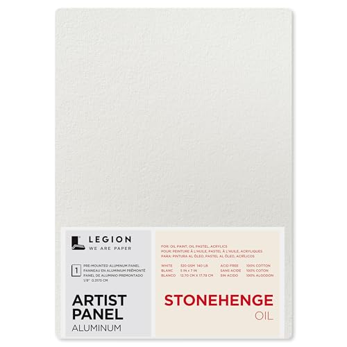 Legion Artist Panel, 1/8" Composite Brushed Aluminum with Stonehenge Oil 100% Cotton White 320gsm Paper, 5 x 7 inches for Oil Media - size: 5 x 7