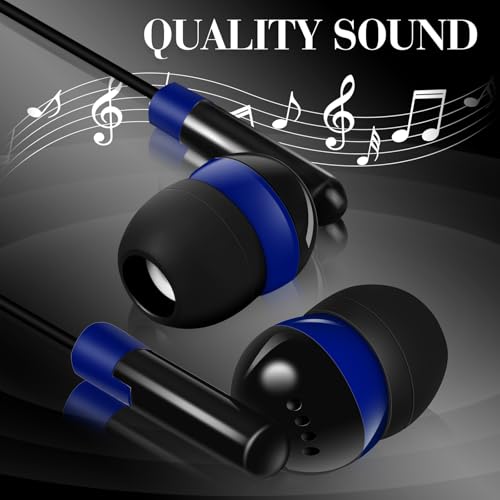 Kanayu 50 Pack Wired Earbuds Bulk for Classroom Ear Headphones Wired Basic Student Earbuds No Microphone with 3.5mm Jack for Class Laptop School Library, Individually Bagged (Dark Blue) - color: Dark Blue