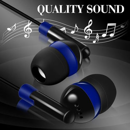 Kanayu 50 Pack Wired Earbuds Bulk for Classroom Ear Headphones Wired Basic Student Earbuds No Microphone with 3.5mm Jack for Class Laptop School Library, Individually Bagged (Dark Blue) - color: Dark Blue
