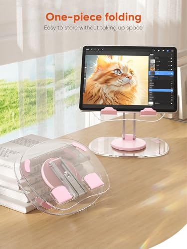 360 Degree Rotating Tablet Phone Holder Height Adjustable, Portable IPad Stand Transparent and Foldable, Adjustable Tablet Holder for iPad Air 5/4/Mini 6/Mini 5/10.2/Pro 12.9/Pro 11, Monitor, Black - color: Black