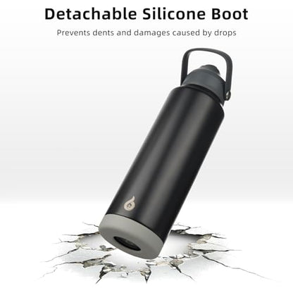 BJPKPK Insulated Water Bottle with Straw Lid, 18oz Thermo Water Bottles with Soft Nozzle, Flex Handle & Non-slip Boot, BPA Free Leak Proof Stainless Steel Metal Thermo, Tumblers, Cups,Black - color: Black, size: 18 Ounces