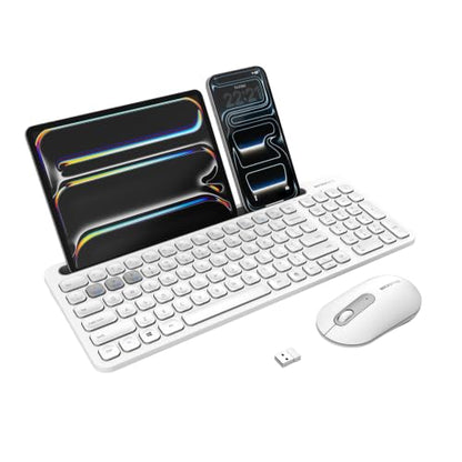 White Wireless Keyboard and Mouse Combo Number Pad with Tablet Holder for Tablet Bluetooth/2.4ghz Silent Compatible with PC Laptop Desktop (White) - color: White