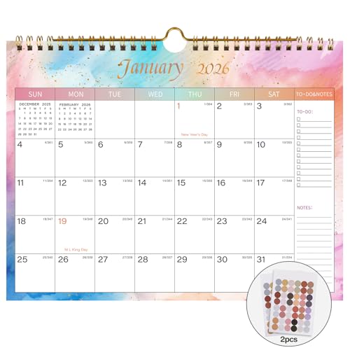 Lbylyhxc 2026 Calendar - Includes January 2026 to June 2027-18 Monthly Wall Calendar 2026, 11 x 8.5 Inches.Thick Paper with Julian Dates and Block for New Year and Christmas Presents (Wall Calendar 2026-2027 Colorful) - color: Wall Calendar 2026-2027 Colo