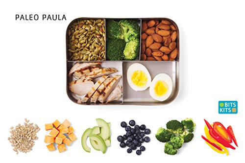 Bits Kits Stainless Steel Bento Box Lunch and Snack Container, 5 Sections | For Kids & Adults | Easily Fits In Lunchboxes | Durable Stainless Steel | Dishwasher Safe | Divides Meal & Snacks | On The Go - style: Lunch Box, 5 Sections