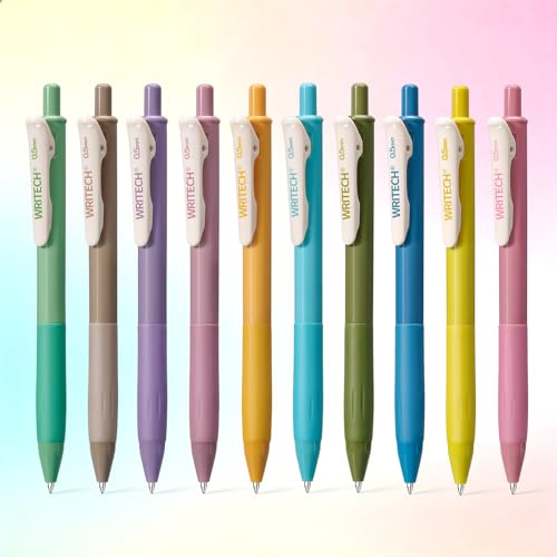 WRITECH Retractable Gel Pens Quick Dry Ink Pens Fine Point 0.5mm 10 Assorted Unique Vintage Colors For Journaling, Drawing, Doodling, and Notetaking (Vintage 2) - color: M Vintage-2