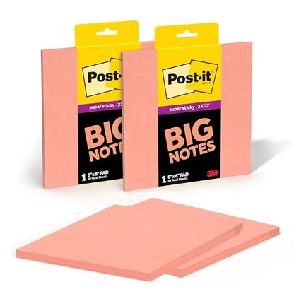 Post-it Super Sticky Big Notes, 8 in. x 8 in., Extra Large Sticky Notes in Papaya Fizz, 2 pads, 60 Sheets Total, Great for Vision Boards, Creative Projects, Study Spaces, Group Brainstorming, and More - color: Papaya Fizz