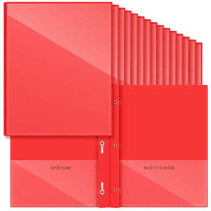 Henoyso 48 Pcs Plastic Folders with Clear Front Pocket and 3 Prong Take Home Plastic 2 Pocket Folder Back to School for Students Parent Teacher Communication for School Office (Red) - color: Red