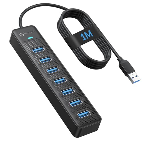 PHIXERO 7 Port USB Hub, 3.3FT/1M Long Cable USB 3.0 Hub Multi USB Port Hub Adapter Extension USB Splitter USB Hub for PC, Compatible with All USB 3.0/2.0/1.1 Device - size: 1m Cable