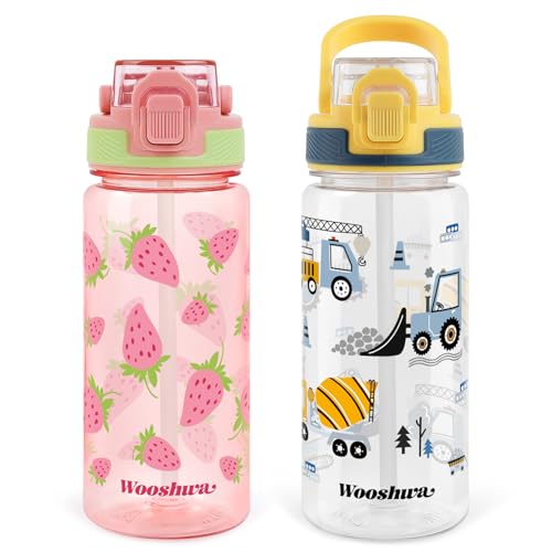 Water Bottles, BPA Free Water Bottle with Straw and Handle, Sports Drinks Bottle, Personalised Cup - color: Excavator/Strawberry, size: 20oz (2 Packs)