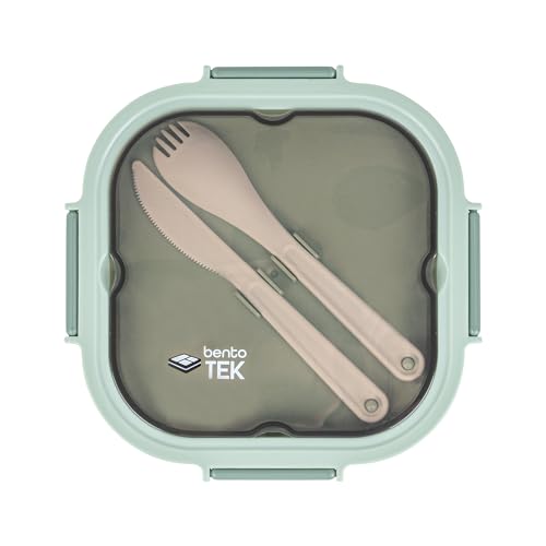 Restaurantware-Bento Tek 57.5 Ounce Bento Box, 1 Reusable Lunch Container - With Fork And Knife, Does Not Contain BPA, Green Plastic Reusable Lunch Box, Microwavable, Dishwashable - size: 1 Count, style: 58 oz - Green