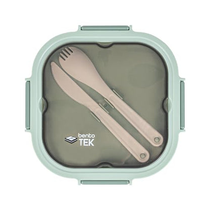 Restaurantware-Bento Tek 57.5 Ounce Bento Box, 1 Reusable Lunch Container - With Fork And Knife, Does Not Contain BPA, Green Plastic Reusable Lunch Box, Microwavable, Dishwashable - size: 1 Count, style: 58 oz - Green