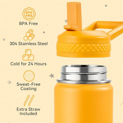 Fijinhom 12 oz Kids Water Bottle, Toddler Water Bottle with Straw, Boys&Girls Bottle for School, 304 Stainless Steel Vacuum Insulated Bottle for Kids, BPA-Free, Leak-Proof, Sunrise - color: Sunrise