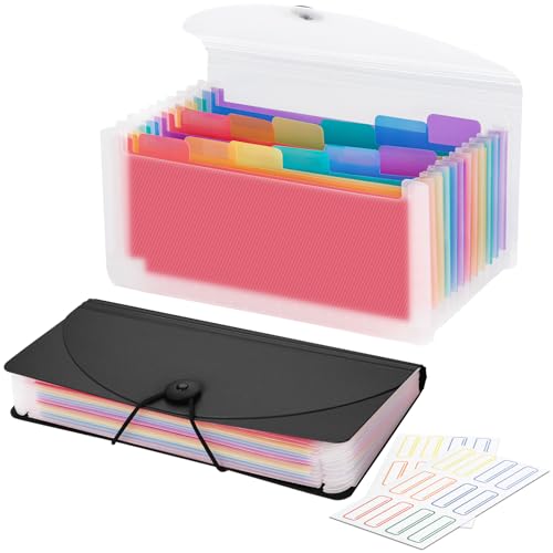 13 Pocket A6 Receipt Organizer, 2 Pack Small Accordion File Organizer, Coupon Organizer with Labels - Clear and Black - color: Clearblack