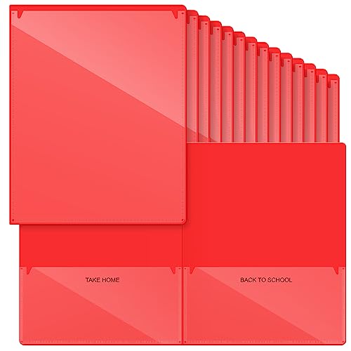 Henoyso 48 Pcs Plastic Take Home Folders with 2 Pockets Parent Teacher Classroom Communication Homework Folder for Students Parent Teacher Connector(Red) - color: Red